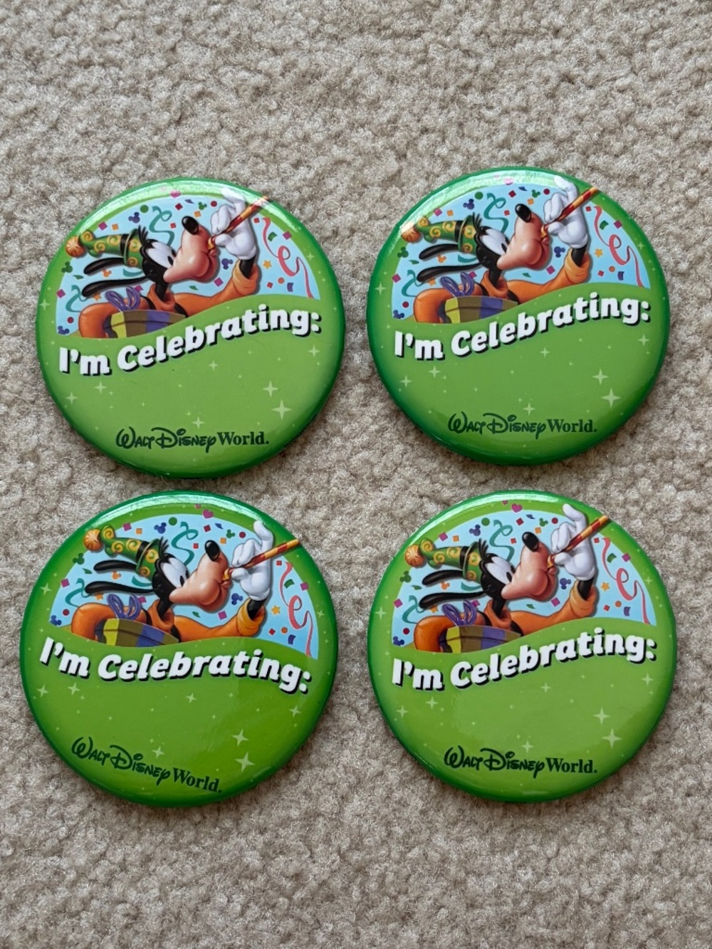 4 Walt Disney World Buttons Pins I’m Celebrating Goofy